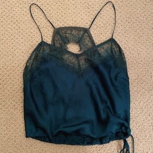 Free People Dark Green Crop Top with Lace